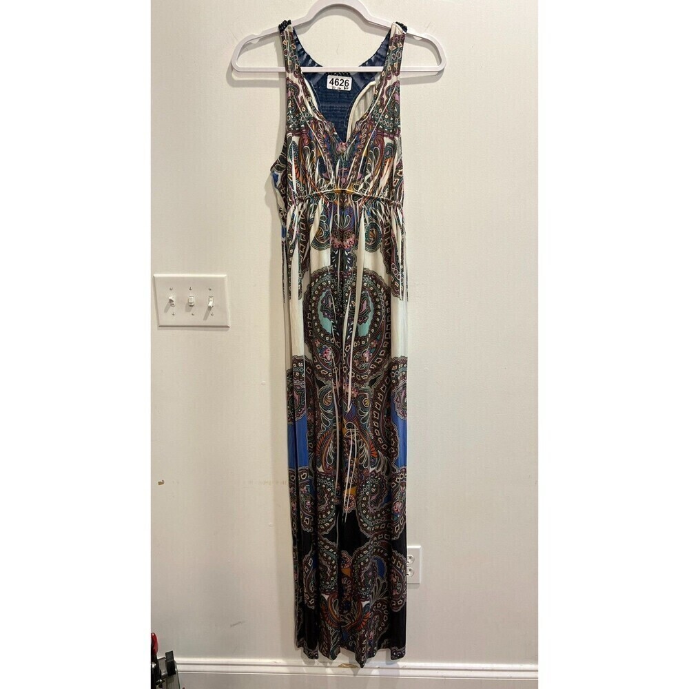 Boston Proper Womens Multicolor Maxi Dress M Pullover Beaded Paisley Boho Slinky - Picture 5 of 16